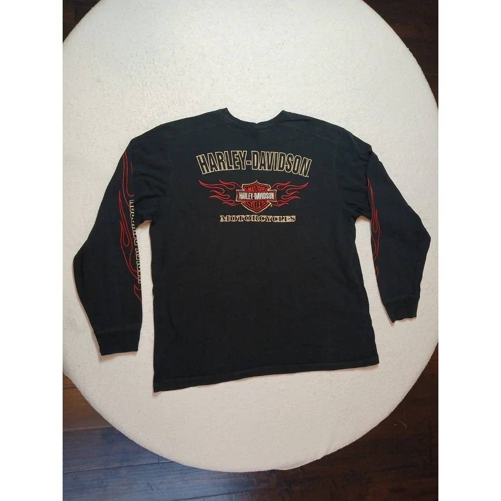 Vintage Y2K‎ Harley-Davidson Embroidered Patch Long Sleeve Shirt Men's 2XL Biker